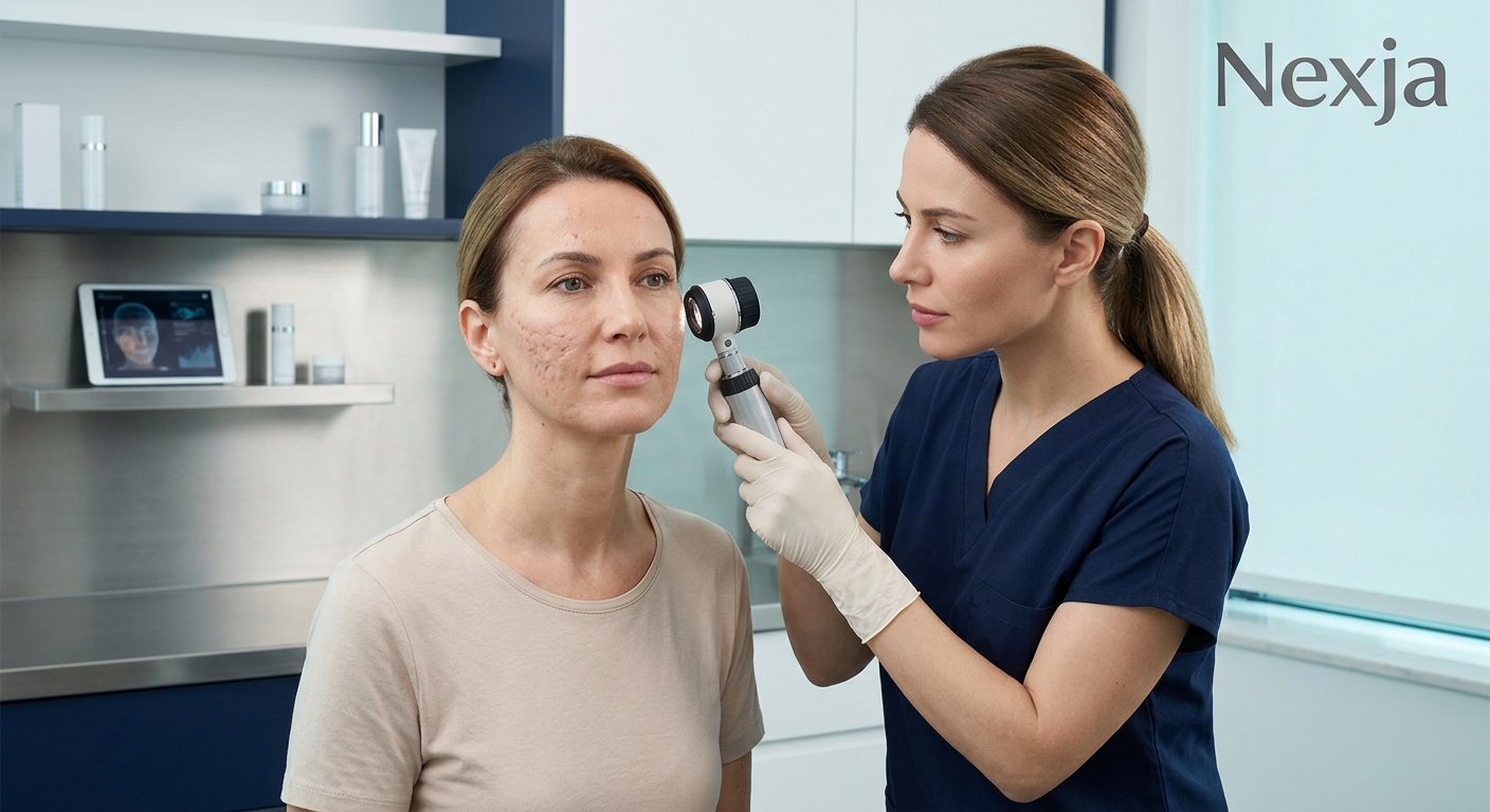 Illustrative skin assessment for acne scar treatment