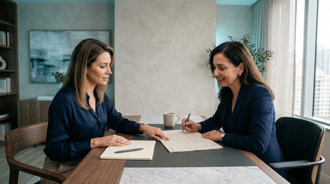 Illustrative consultation about acne scar treatment scheduling