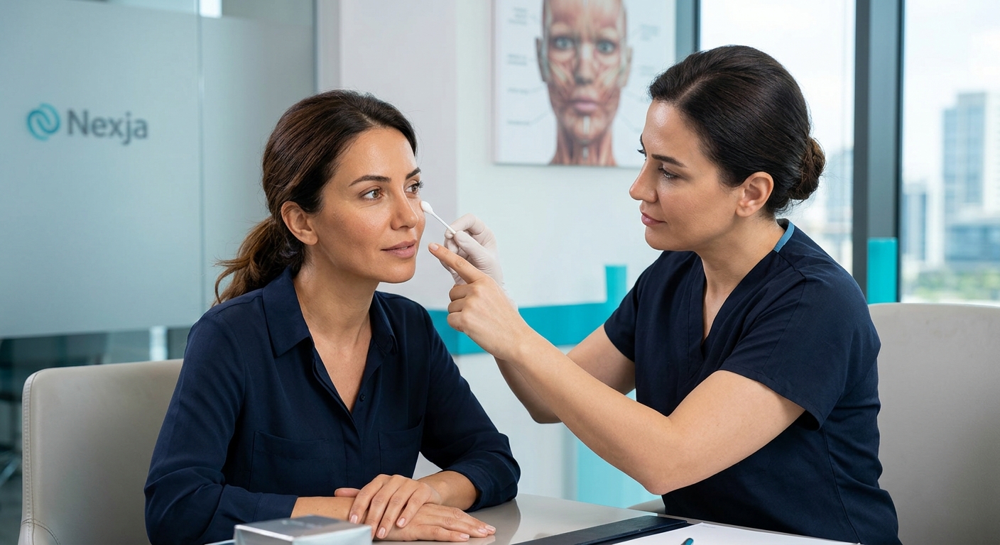Illustrative facial assessment before an aesthetic treatment
