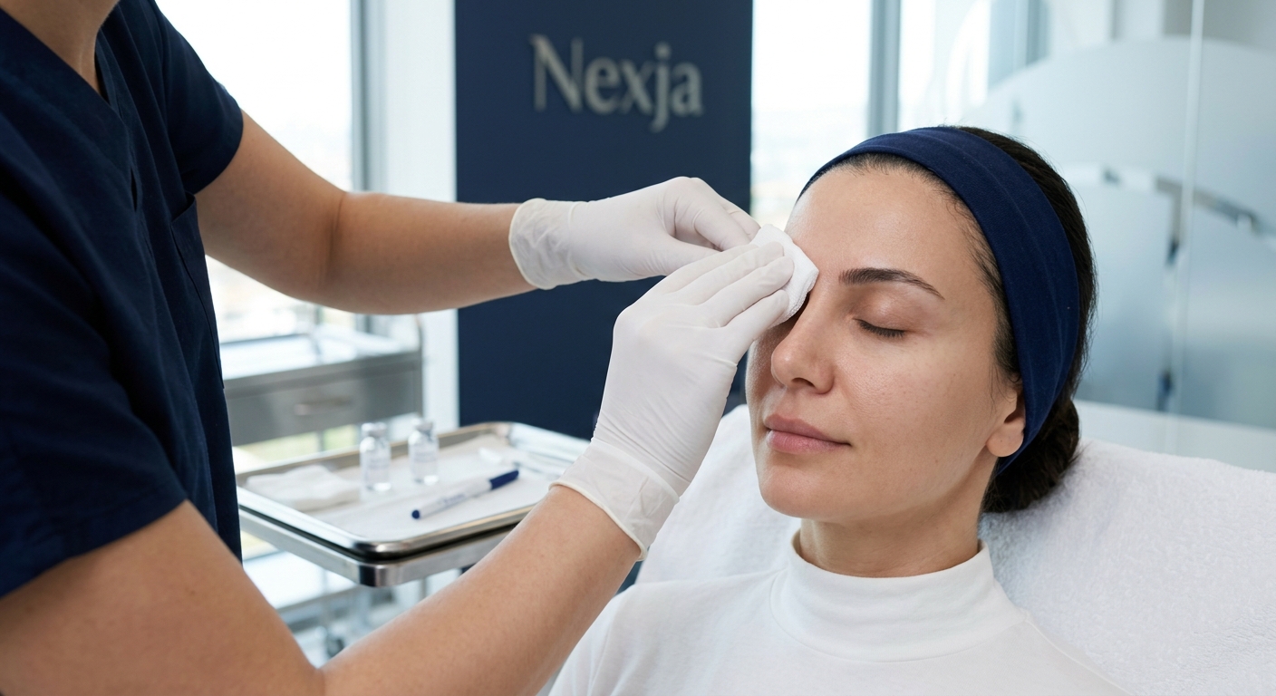 Illustrative skin preparation before a professional aesthetic procedure