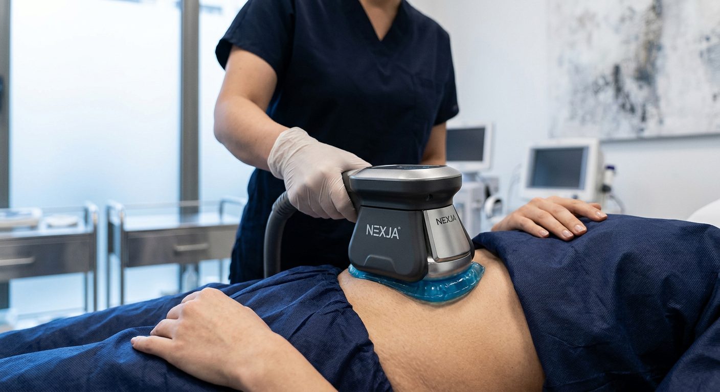 Illustrative cryolipolysis setup with a generic applicator and skin-protection interface