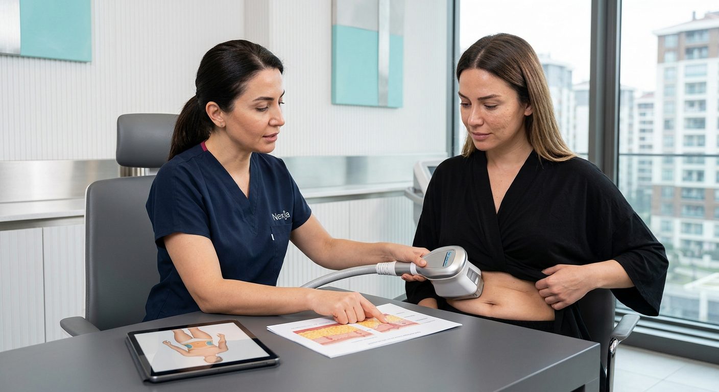 Illustrative consultation demonstrating the size of a generic body-treatment applicator