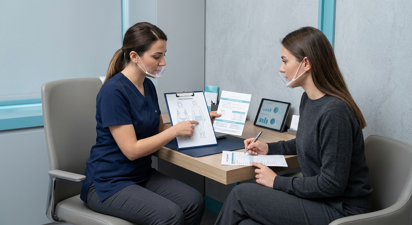 Illustrative consultation about women's full-body laser package coverage
